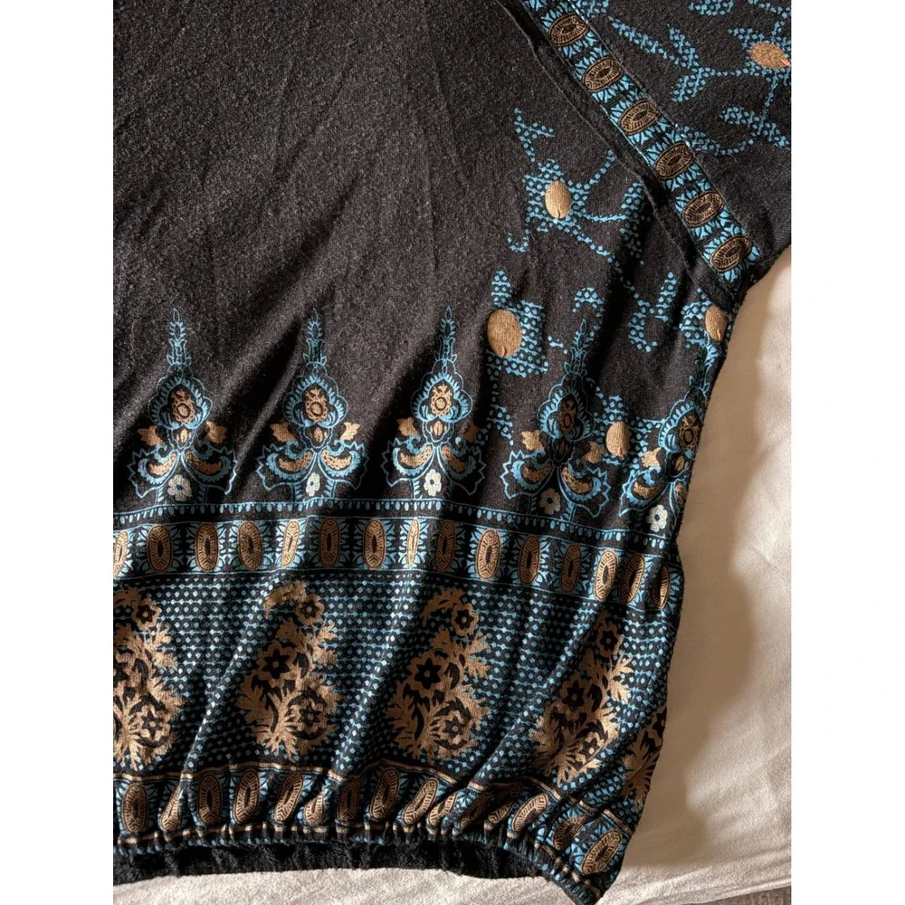 Free People Top XS Black Blue Paisley Dolman Sleeve Boho Festival Gypsy Indie
